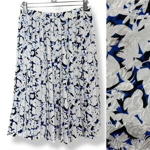 Pleated Skirt Floral Iridescent Blue White Black‎ Women Elastic Waistband Twee